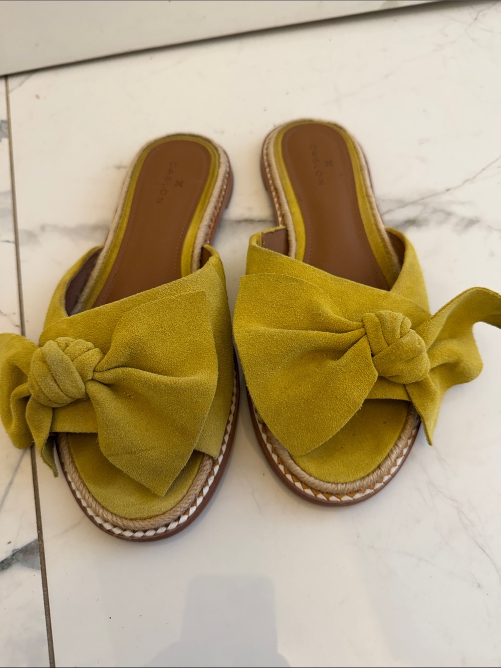 Caslon Mustard Bow Slide Sandals